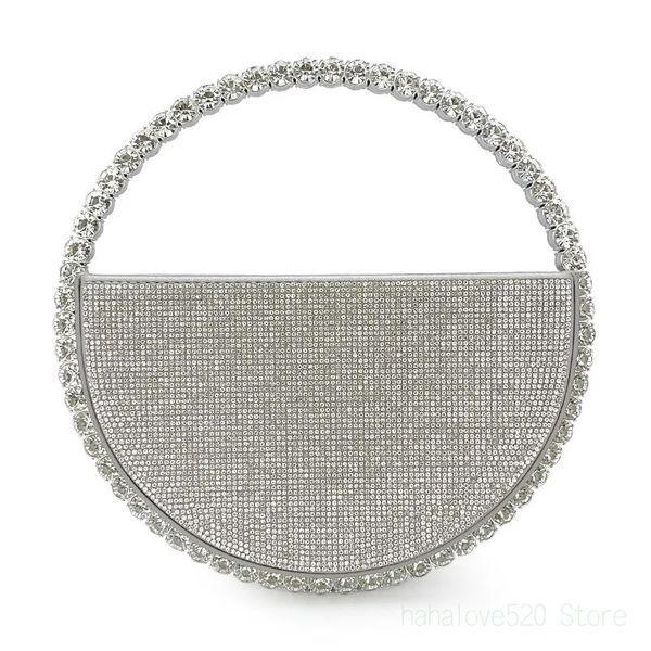 Bolsa de jantar feminina brilhante prata redonda cheia diamante banquete luxo círculo alça sacos embreagem strass bolsa casamento noite saco 231220