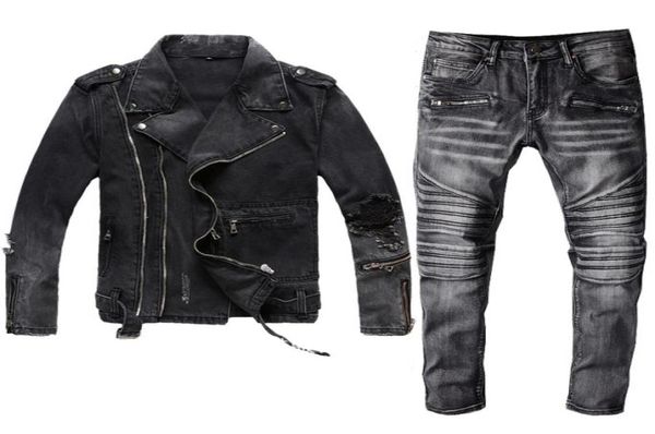 Winter Mens Black Jeans zweiteilige Set New Herbst Mode Slim Denim Jackets und Biker Jeans Vintage 2PCS Sets Marke Kleidung Anzüge 6237000