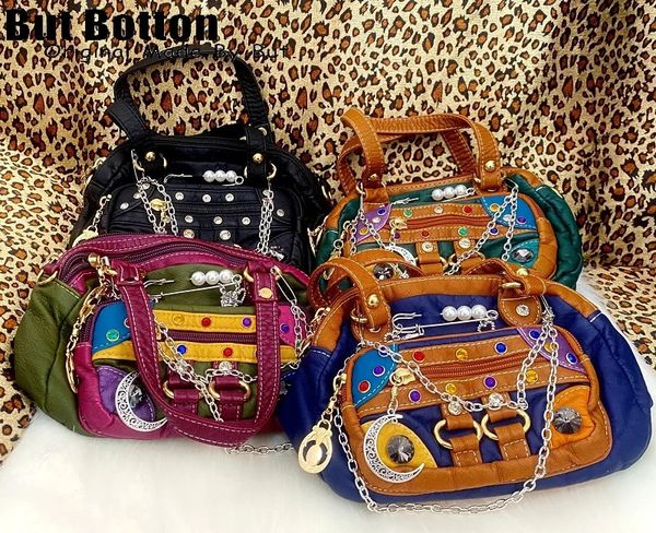 Mulheres vintage Y2K Girl Gemstone ombro -ombro bolsas de ombro gótico harajuku senhoras metal punk mensageiro bolsa fêmea 231221