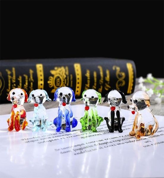 Conjunto HD de 6 miniaturas de vidro figura de cachorro soprado Murano Art Animal Animal Figurines Decoração de mesa em casa Presentes colecionáveis ​​Y20027228499
