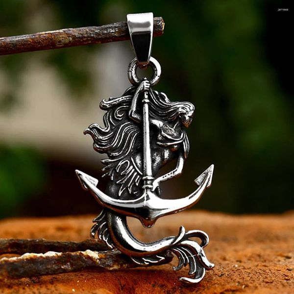 Colares de pingentes de design especial vintage Viking Mermaid Anchor for Men Women cruzam jóias de aço inoxidável de colar antigo