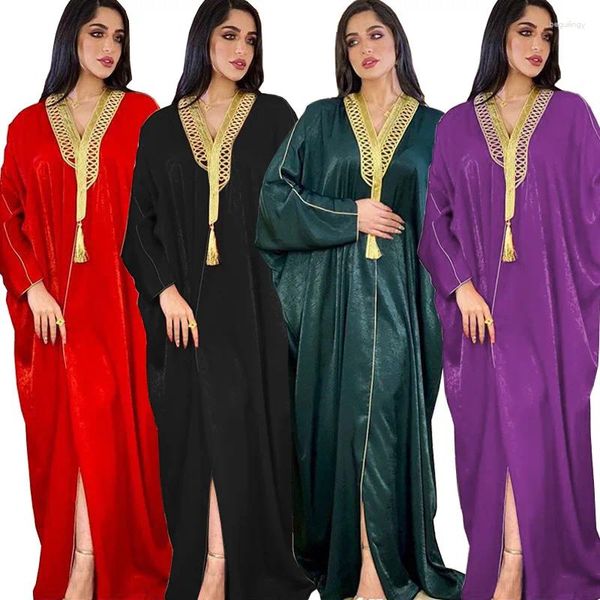 Ethnische Kleidung Ramadan Marokko Islamisches Saudi-Arabien Dubai Muslimisches Turkiye-Kleid mit Fledermausärmeln Strickjacke Abaya Langes Damenkleid