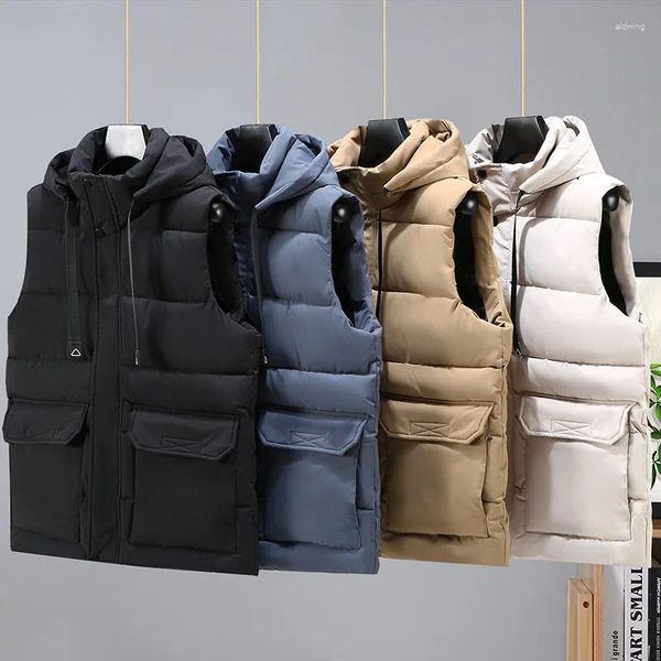 Coletes masculinos de coletes de algodão da moda da moda sólida e de outono de outono de inverno coreano engrossar jaqueta quente