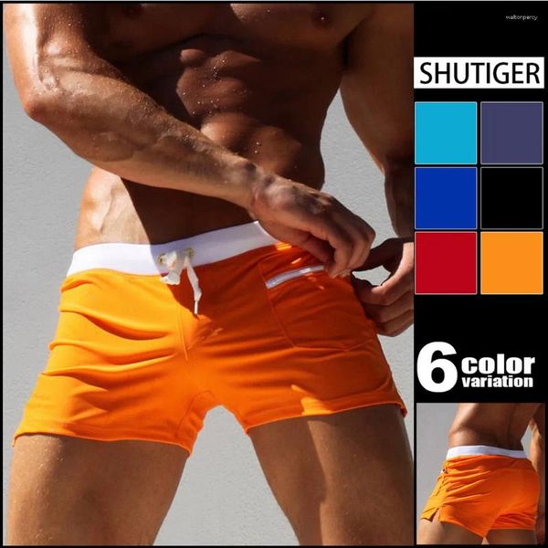 Roupa de banho feminina moda masculina sexy bodybuild troncos gradiente praia shorts boxer