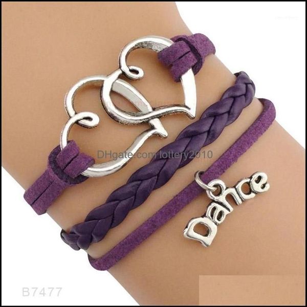 Jewelrydance dançarino música nota clave de sol onda ballet coração infinito amor charme pulseiras roxo feminino masculino jóias presente personalizado1 d250h