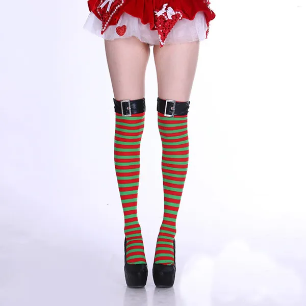 Meias femininas enfeites de natal listrado meias longas decorações altas para meninas joelho navidad 2023 noel