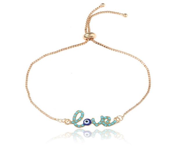 Charm Armbänder Einfache Liebe Design türkischer Goldkettenarmband Crstal Blue Eye für Frauen Mädchen Dubai4035873