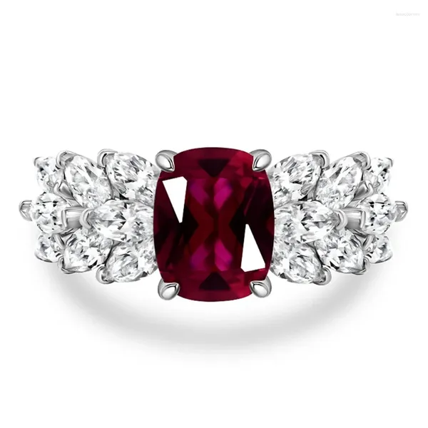 Küme Yüzük Vintage 925 STERLING Gümüş 2Ct Ruby Yüksek Karbon Elmas Taş Düğün Nişan Güzel Takı Kadınlar Yüzük Toptan