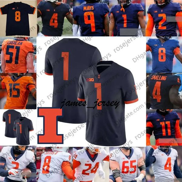 Jam Customized Illinois Fighting Illini 2 Reggie Corbin 4 Ricky Smalling 87 Daniel Barker 26 Mike Epstein Blue Orange White Men Youth Kid Jersey