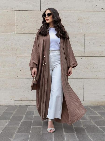 Etnik Giyim Eid Batwing Batwing Abaya Kadınlar Çizgili İnci Kaftan Abayas Cardigan Müslüman Fas Gece Partisi Elbiseler Kaftan Uzun Robe