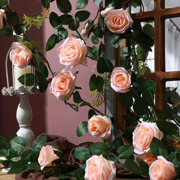 Dekorative Blumen 1pcs Rose Blume Simulation Vine Blatt Fee Fee Wand hängen künstliche Girland