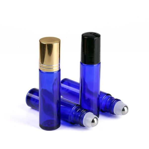 650pcs Cobalt azul de vidro essencial garrafas de rolos de óleo 1 3oz com bolas de vidro SS perfumes perfumes de lábios rolam em garrafas 10ml VABAP