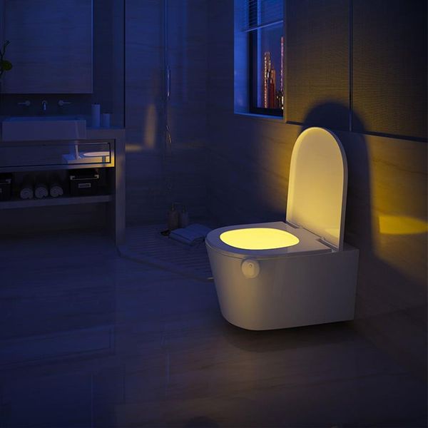 LED -Bewegungssensor Toilette Nachtlicht 7 Farben Veränderliche menschliche Körperinduktion Nachtlampe Badezimmer wasserdichte Nachttool Lamp268y
