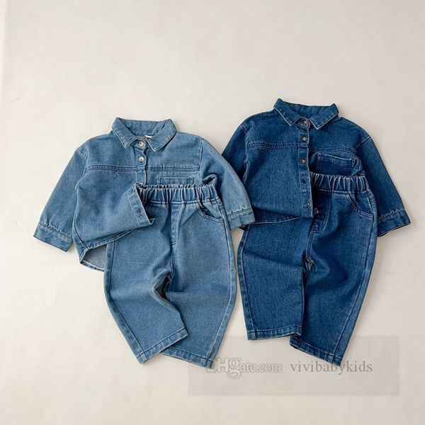 2024 Spring Kids Denim Clothes Sets Jungen Mädchen Langarm Hemd Jeans 2pcs Mode Kinder lässige Cowboy -Outfits Z6237