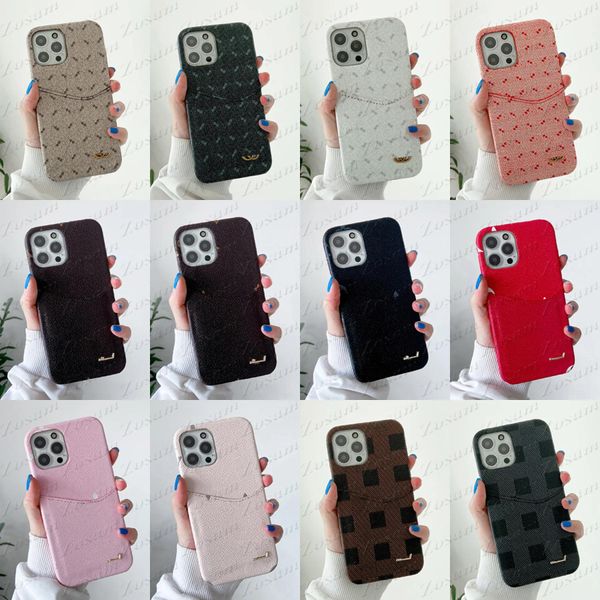 Casos Designer Flower Letter Phone Cases para iPhone 14 14Pro 13 13Pro 12 12Pro 11 Pro Max X Xs Xr 8 7 Plus Card Pocket Case Samsung S23