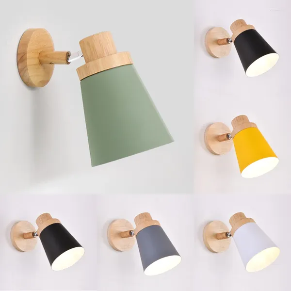 Wandlampen nordisch helles helles Holz Schlafzimmer moderne Nachtlampe Kreative Makkaron Lichter Wohnzimmer Restaurant E27 LED