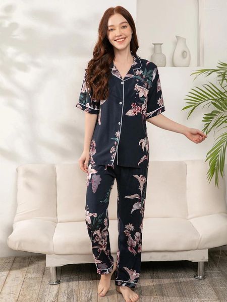 Женская одежда для сна Viscose Plus Size S-XXXL PAJAMAS с коротким рукавом длинные брюки