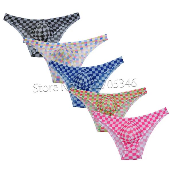 Herrenbeutel Plaid Briefs Unterwäsche purer Mesh Mini Wange Sissy Basishosen Bikini Hombre Dessous erotische Unterhose heiß