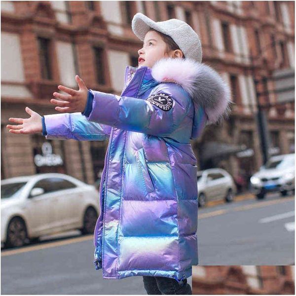 Вниз пальто зимняя куртка для девочек водонепроницаемые блестящие дети с капюшоном Overwear Одежда