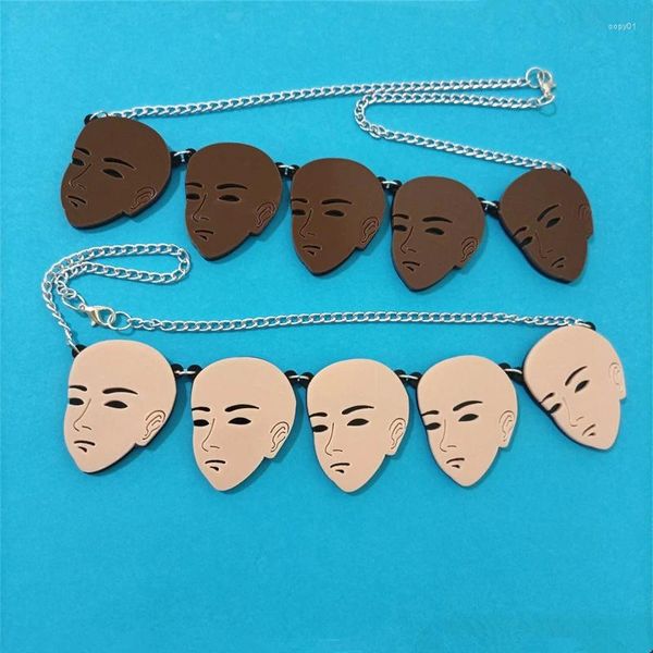 Подвесные ожерелья Kuguys Big Heads Лица для женщин коричневая кожа Hiphop Rock Punk Acryl модные украшения аксессуары