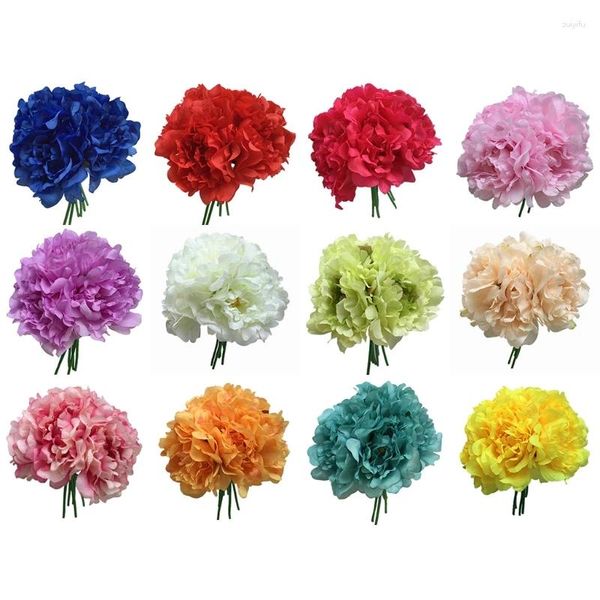 Flores decorativas 6 Cabeças Flor artificial Falsa Floral Peony Silk Hand Bouquet Home