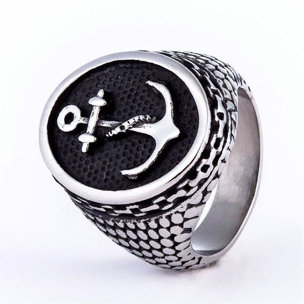 Gioielli punk di moda 316L in acciaio inossidabile anchor di anelli da uomo per uomo Biker in titanio anello di teschio argento men340v