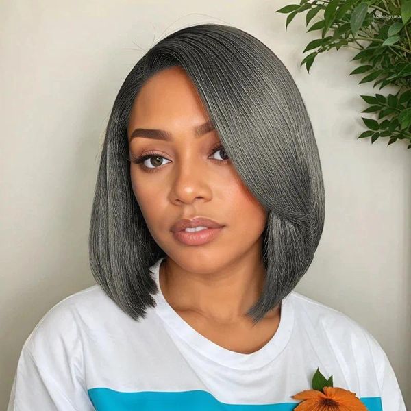 Luvkiss Sale и Pepper Grey Blueless Straight Bob 13x4 HD Кружевки перед передним париком человеческие волосы на 150% парики плотности