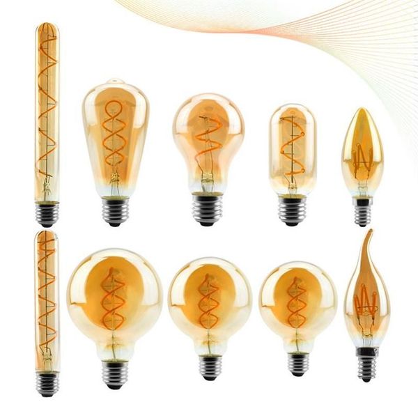 Bulbos LED Filamento Bulbo C35 T45 ST64 G80 G95 G125 Luz em espiral 4W 2200K Retro Lâmpadas vintage Lâmpadas decorativas Dimmable Edison LA265G