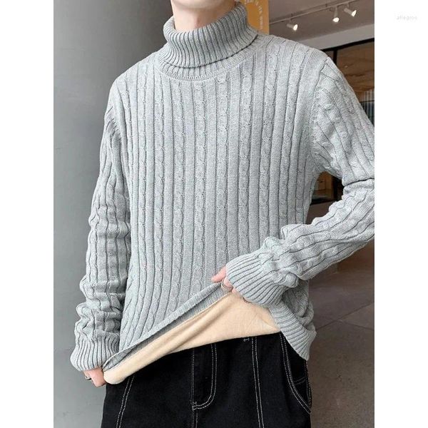 Herrenpullover Männer Winter Rollkragenpullover Sweater verdicken Fleece Liner Warm gestrickte Pullover Thermal Velvet Sweter