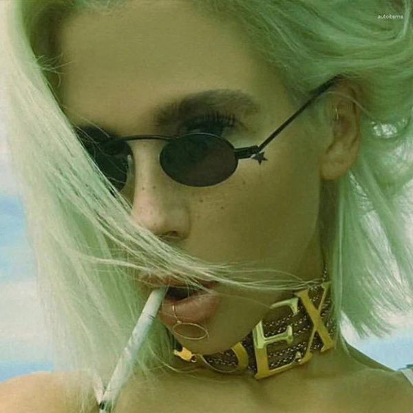 Солнцезащитные очки панк -стиль солнцезащитные очки для женщин винтажная ретро -овальная форма металлическая рама хип -хоп женский солнцезащитник