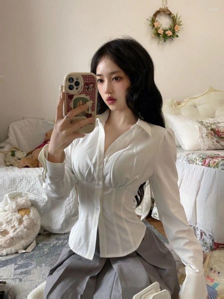 Frauenblusen y2k weiße Bluse Frauen koreanische Mode sexy Slim Long Sleeve Tunics Shirt Harajuku Preppy Style Casual Chic Jk Tops Kpop