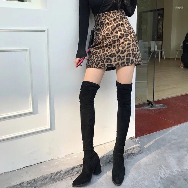 Röcke Werueruyu Frauen Leoparden gedruckter Rock hoher Taille Sexy Bleistift Bodycon Hip Mini Pass