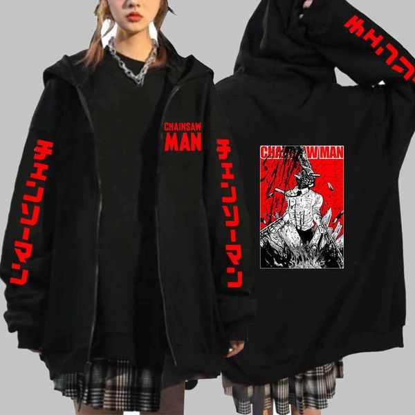 Anime Chainsaw Man Hoodies Männer Frauen Reißverschluss Hip Hop Jackets Streetwear Manga Cosplay Reißverschluss up schweathirts modische Langarmplatten Tops