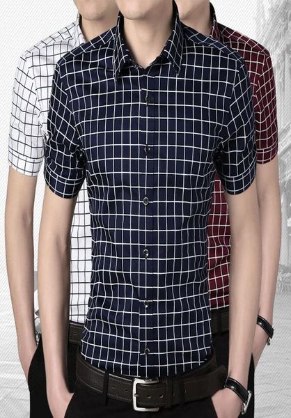 Großhandelmenschen Kleid karierte Hemden formale männliche soziale Hemd-Hemd-Hemd für Männer Hemd Kurzarm Camisa Xadrez Maskulina xl9218263