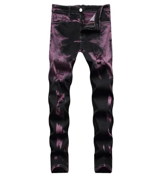 Men039s джинсы Light Luxury Mens Slim Fit Tie Tie Dye Джинсовые брюки Высококачественные отверстия, разорванные декорированием, фиолетовая уличная мода Sexy CAS2513423