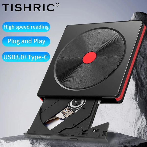 Tisric Taşınabilir Harici Optik DVD Sürücüsü Odd HDD Cihaz CD DVD Player USB USB 3.0 Dizüstü Bilgisayar Masaüstü PC için Harici CD Okuyucu 231221