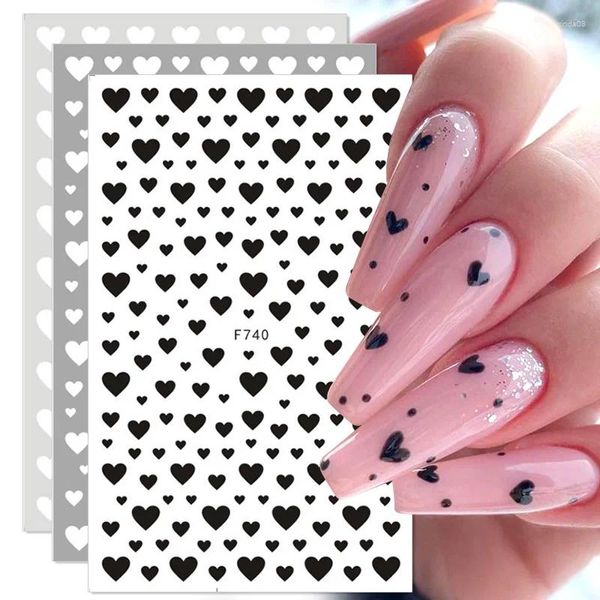 Adesivi per unghie 1pcs 3d arte bianca nera amore cuore cursore autoadesivo lettere di carta stelle decalcomanie accessori manicure