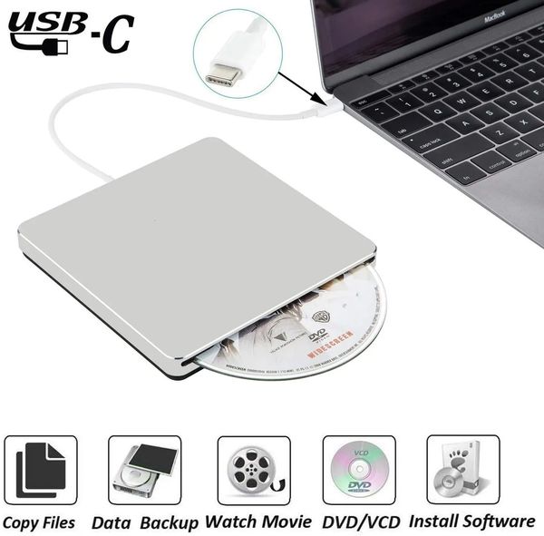 Внешний DVD-привод USB 3.0/Type-C оптический привод Slim Slot-In CD/DVD/-RW Player USB C SuperDrive для Mac/Window 231221