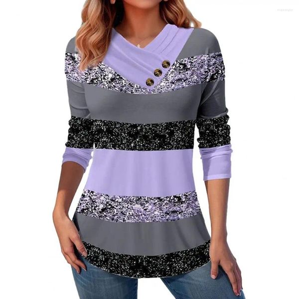 Blouses femininas Mulheres confortáveis ​​Mulheres top Butblock Button Decor 3D Impressão de manga comprida macio e tamanho médio Pullover de comprimento V Spring de outono do pescoço