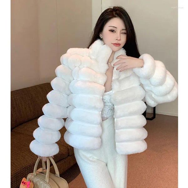 Frauenfell Französisch Faux Kurzjacke Herbst Winter Fashion Revers Mink Party Club White Reißverschluss Mantel Vintage Pelzige Oberbekleidung