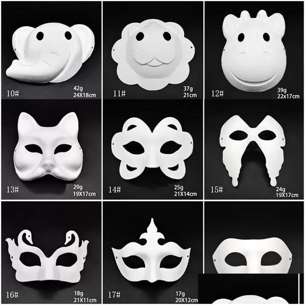 Máscaras de festa Máscaras de maquiagem de estoque máscaras brancas embrião Mod Diy Pintura máscara artesanal PP Animal Halloween Festival Party Papel Face Drop de Dhi47