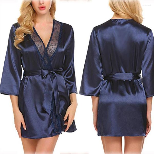 Frauen Nachtwäsche Frauen sexy Satin Kimono Bademant