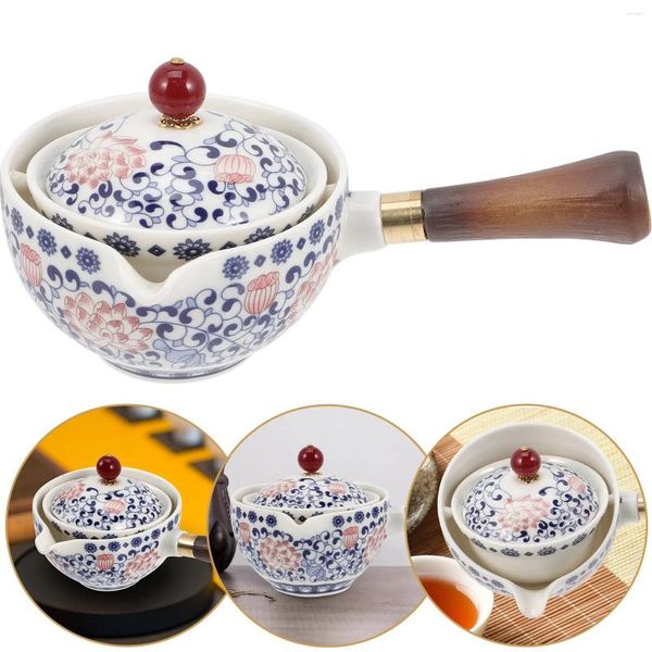 Dinnerware Define estilo chinês 360 graus alça lateral panela chaleira de chá de cerâmica de chá japonês de chá de madeira tradicional