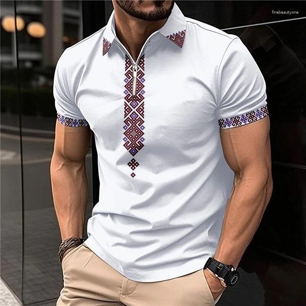 Herren -T -Shirts Revers Reißverschluss 3D Printed Casual Weste Print Men