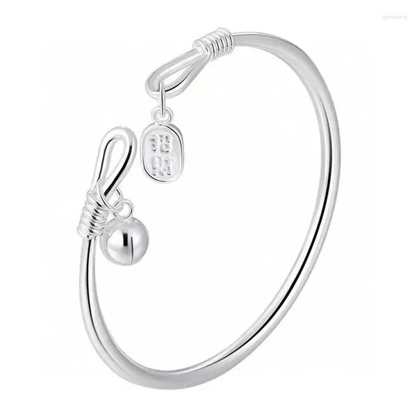 Bangle Sterling Silver Color Zhaocai Bell Charm Bracelets for Women Hand Chain Link Orignal Jewelry