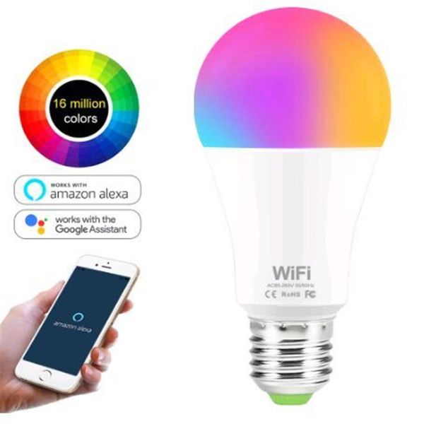 15W WiFi Smart Lâmpada RGB White Magic Lamimable LED E27 B22 WiFi Bulbos compatíveis com Amazon Alexa Google Smartphone Home Smartphone321G