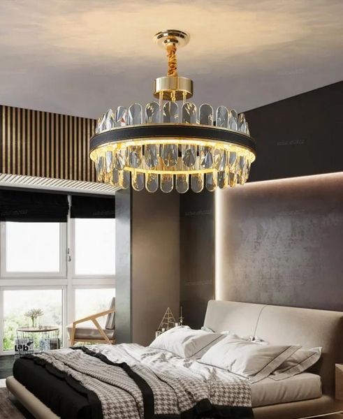 Kronleuchter Neue LED -Anhänger Leuchten Kristall Hanging Lampe für Küchen Wohnzimmer Schlafzimmer Schwarze Dachbodenleuchte Decken Hängnis Lampara Colgante LL