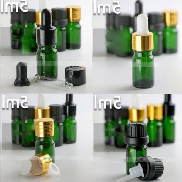 7 Capneto resistente à criança estilo 5 ml de vidro verde garrafa de gotas de vidro para 5 ml e garrafa líquida embalagem essencial de óleo