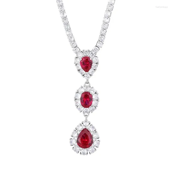 Anhänger Halsketten Spring Qiaoer Trend Ruby Emerald Sapphire Paraiba Turmaline Edelstein Pennis Frauen Halskette Hochzeitsfeier Schmuckgeschenk