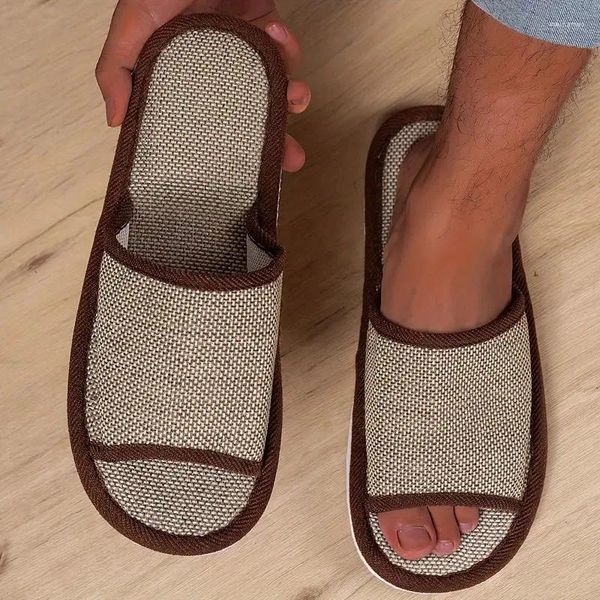 Slippers Home Linen Men Women Couples Gosp Gross Grost Bottom casa Indoor Anti-deslize Slides respiráveis ​​Sapatos de estilo japonês SLIDE